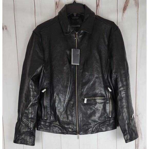 John Varvatos Men's Degraw Sheep Skin Leather Blouson Jacket Black 44 US NWT